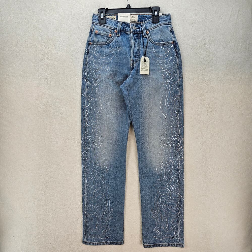 LEVI'S 501 X BEYONCE CURVE JEANS 25X30 WESTERN CRYSTAL NWT $150